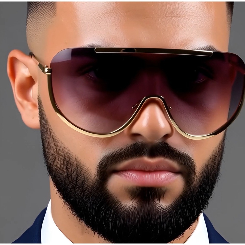 Oversized Top Bar Futuristic Wrap Sunglasses One Piece Men Fashion Shades Lentes